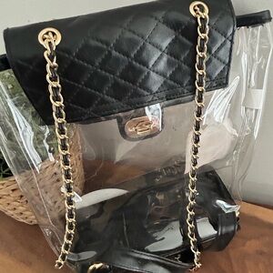 Clear Stadium Concert plastic Backpack Bag with Gold Chain accents